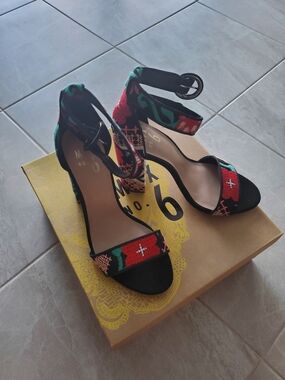 Mix No. 6 - Embroidered Ankle-Strap Heels in Multi-Color